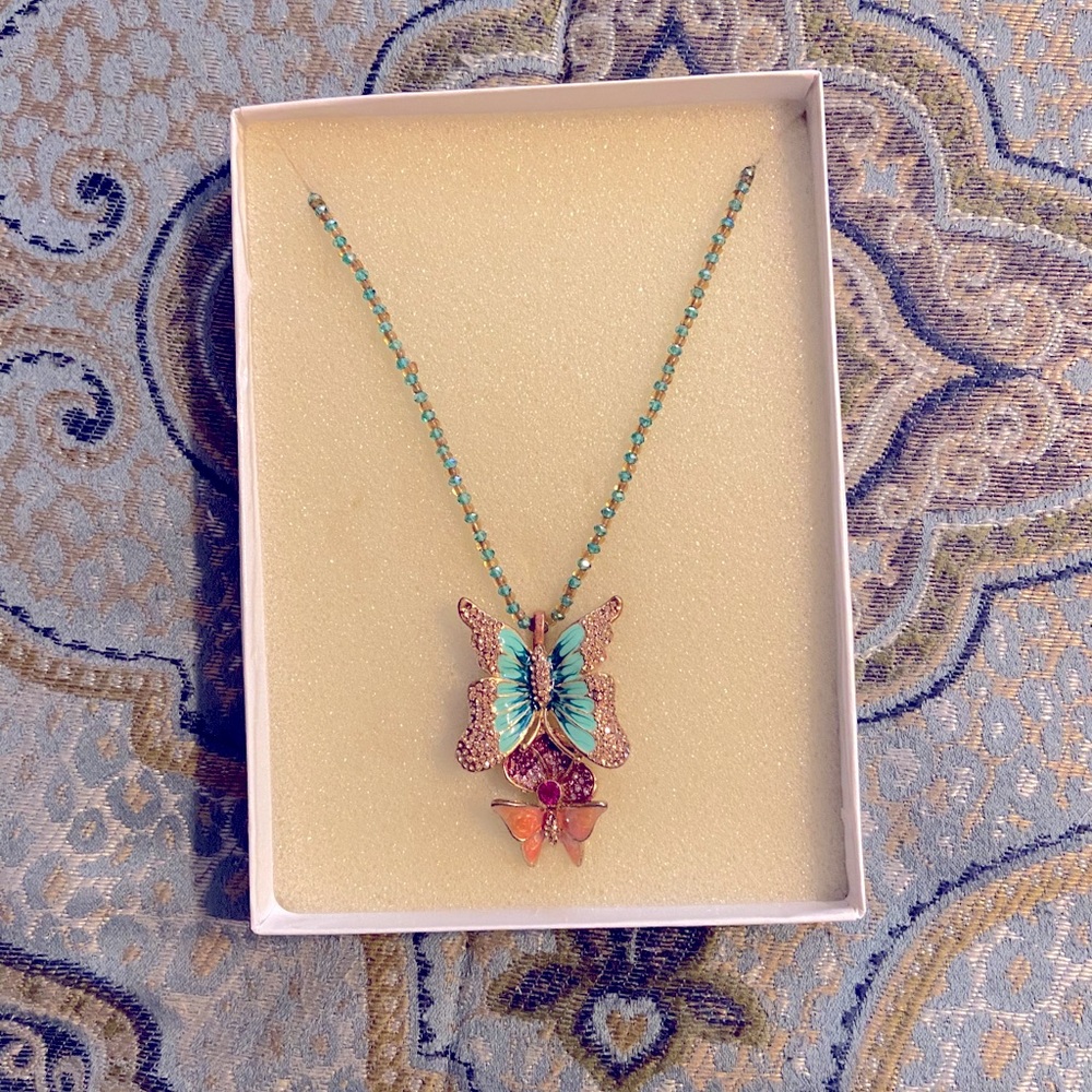 Pave Butterfly Pendant with Crystal Beaded Chain